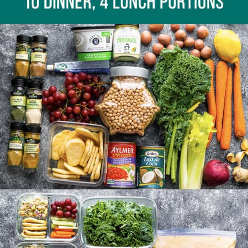 collage image of various food ingredients with text chickpea meal prep 3 ways