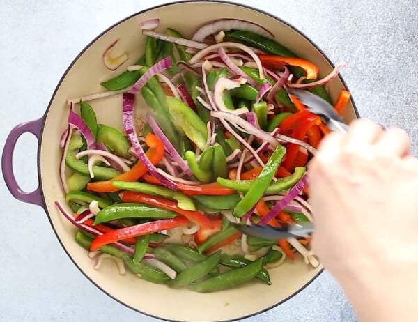 cooking vegetables for shrimp stir fry