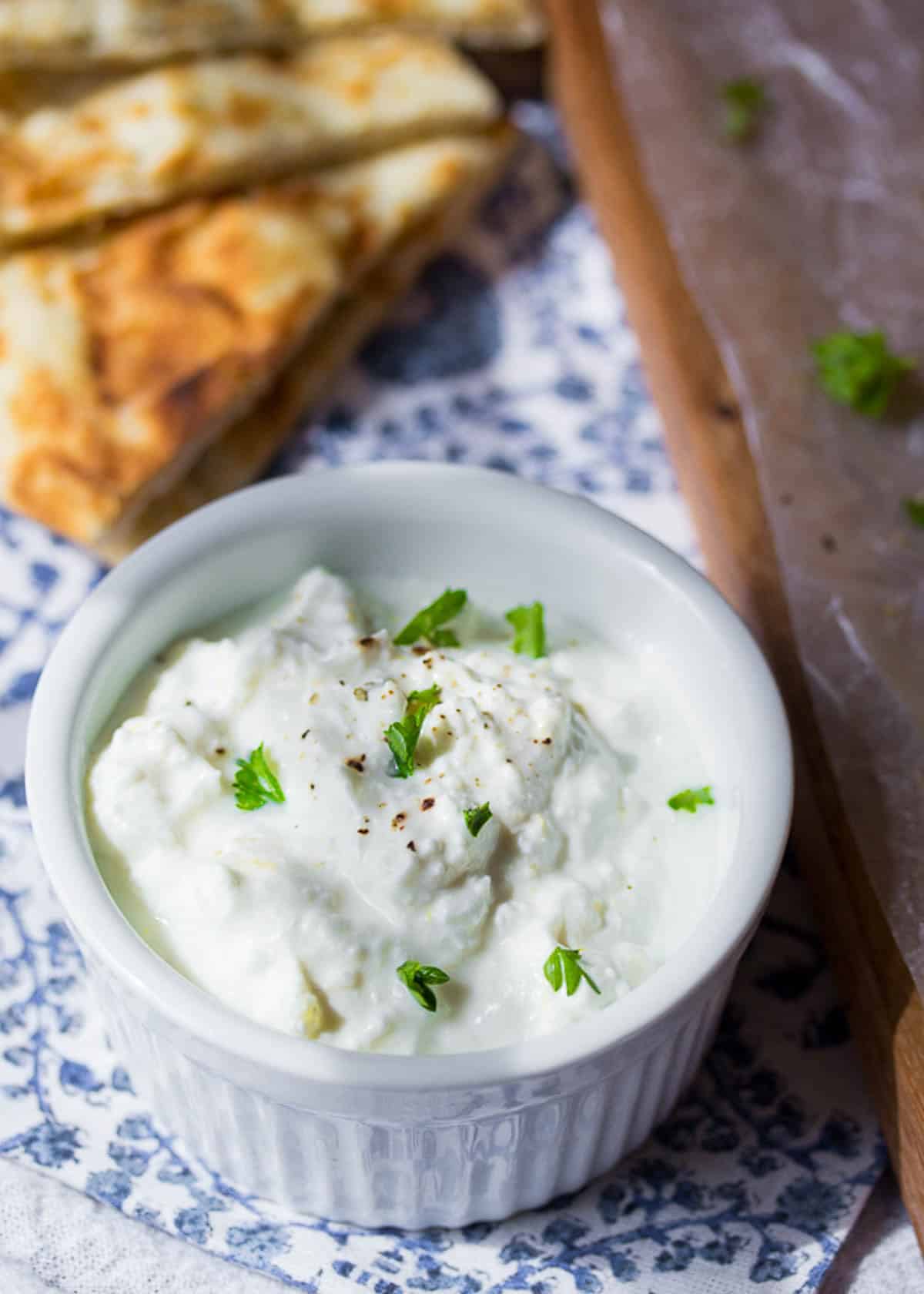 a closeup of whipped feta sauce